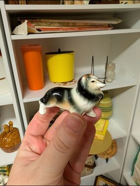 Vintage Bone China Australian Sheperd Figurine - Black & White